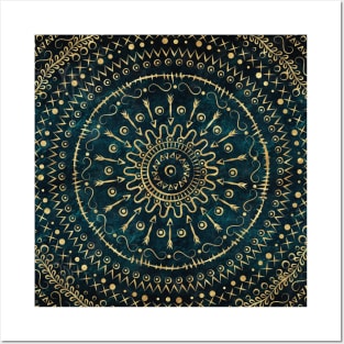 Geometric tribal gold mandala Posters and Art